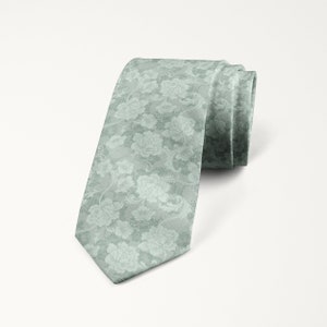 Dusty Sage Floral Tie, Sage Green Wedding Tie, Groom and Groomsmen Tie