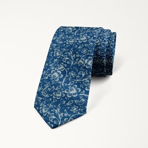 Navy and Dusty Sage Floral Tie, Marine Blue and Sage Green Wedding Necktie, Groom and Groomsmen Accessories