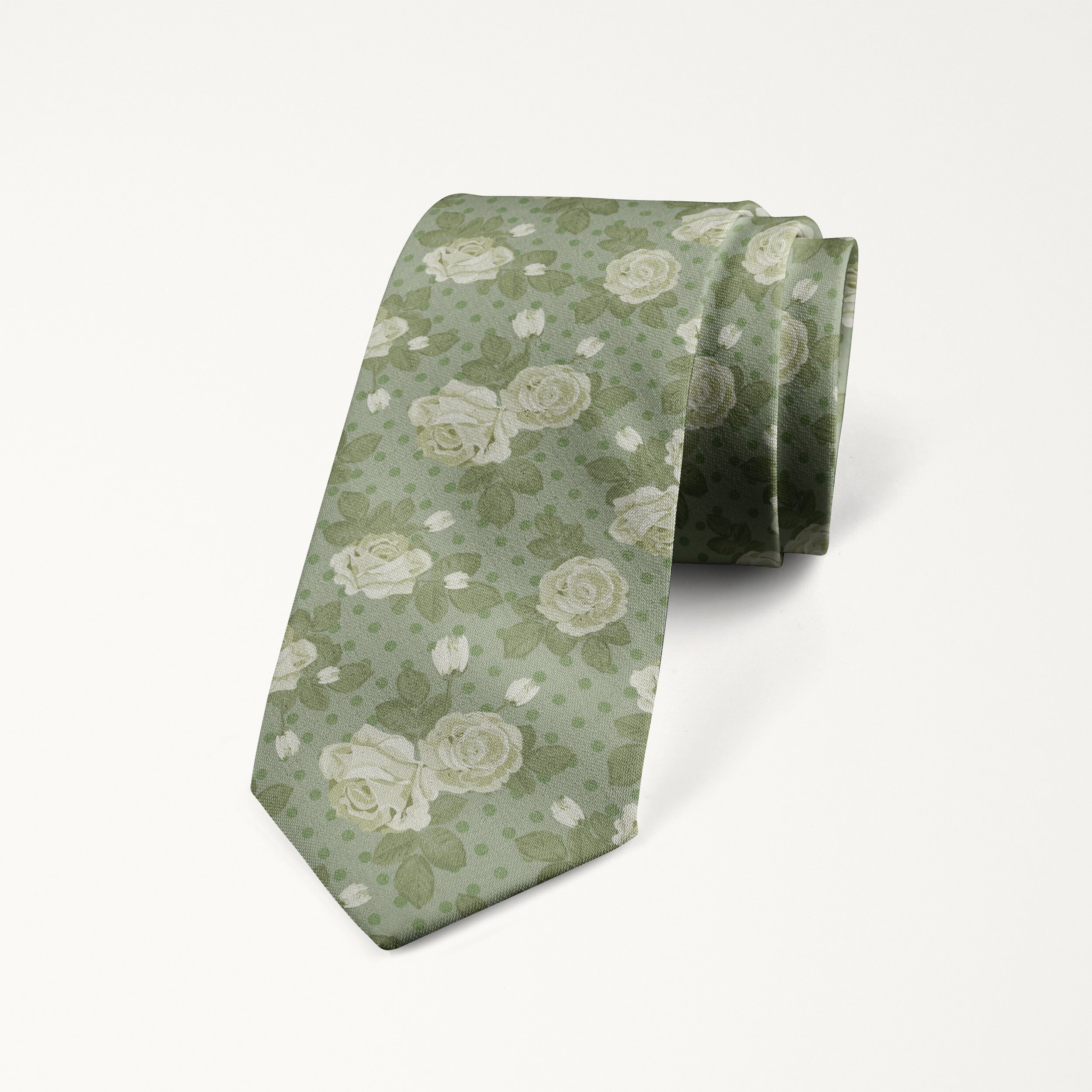 Sage Green Floral Necktie Sage Wedding Tie Groomsmen Etsy