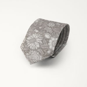 Taupe Ivory Floral Tie, Neutral Floral Wedding Tie, Groom And Groomsmen Accessories