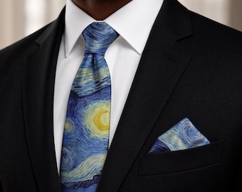 Vincent Van Gogh Starry Night Tie, Artistic Necktie for Art Lovers, Creative Menswear Gift, Wedding or Office Style