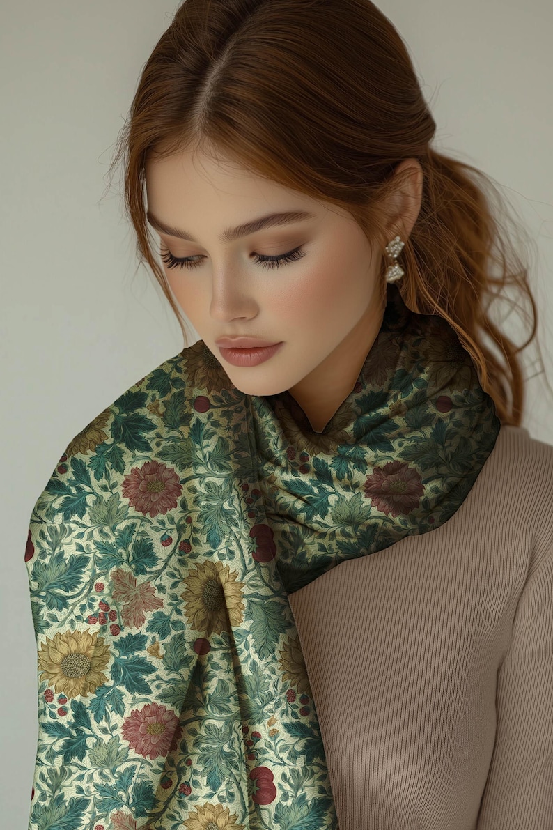 William Morris Scarf Sunflower Print Shawl Vintage Floral Pashmina Wrap Lightweight Boho Scarf Gift For Her image 8