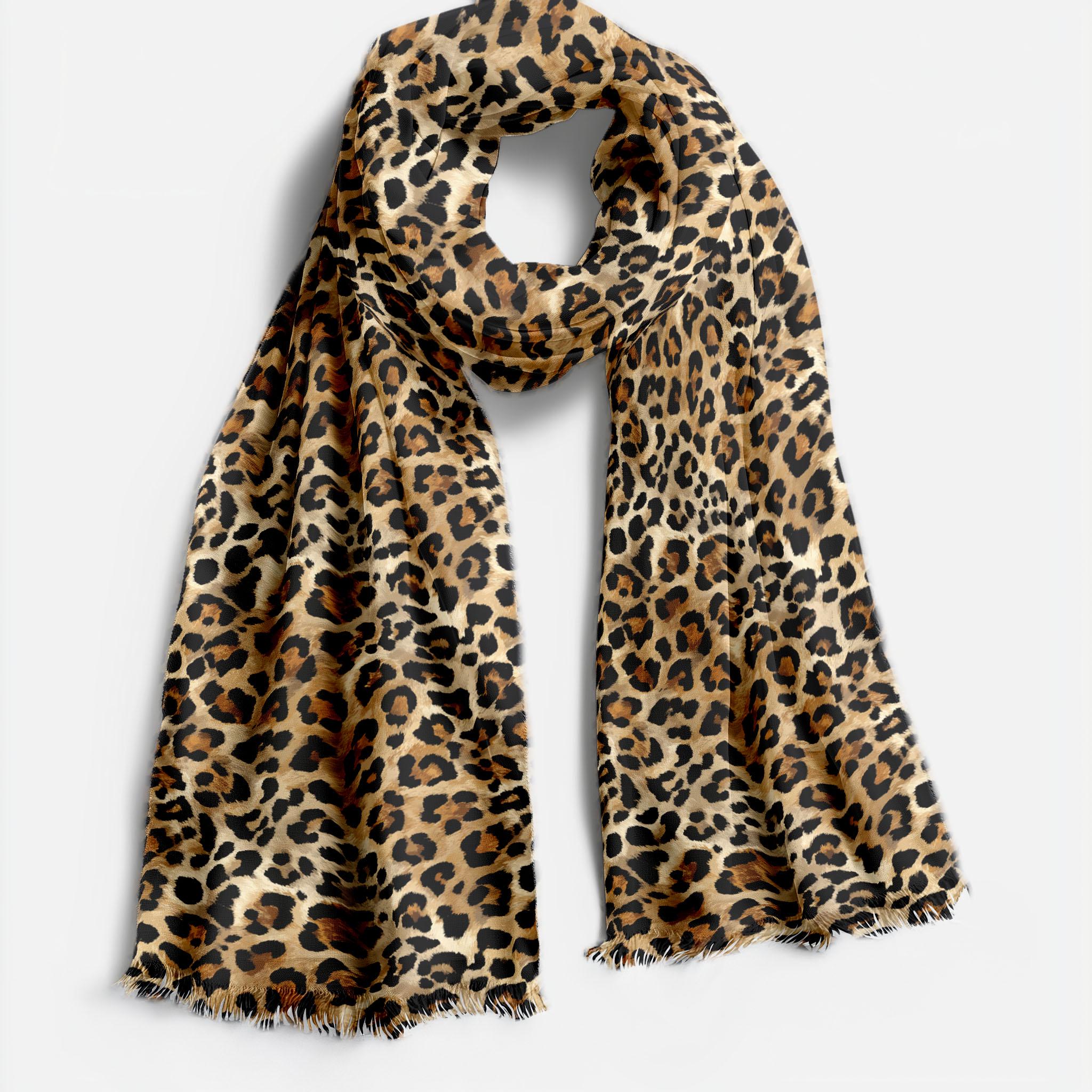 thumbnail image 2 of Leopard Print Pashmina Scarf – Silk & Cashmere Blend Shawl Wrap For Women 2 of 5