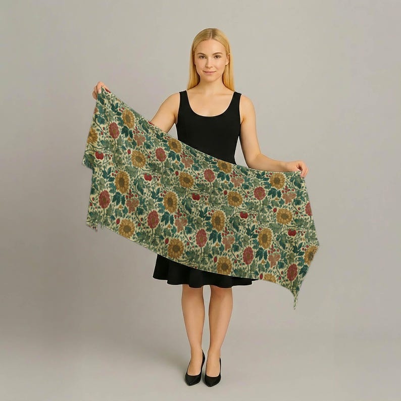William Morris Scarf Sunflower Print Shawl Vintage Floral Pashmina Wrap Lightweight Boho Scarf Gift For Her image 5