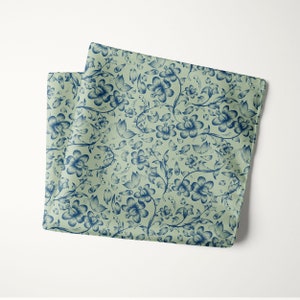 Light Dusty Sage Navy Floral Pocket Square, Light Green and Navy Blue Wedding Handkerchief, Groom and Groomsmen Accessories