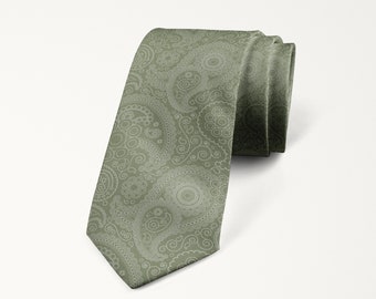 Moss Green Paisley Tie, Army Green Paisley Tie, Groom and Groomsmen Necktie