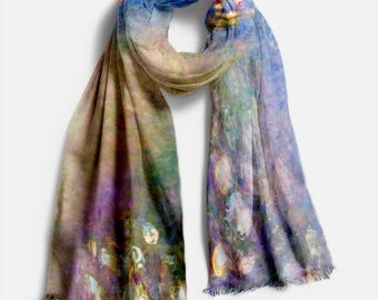 Claude Monet Water Lilies Scarf, Impressionist Pashmina Shawl, Lightweight Art Wrap