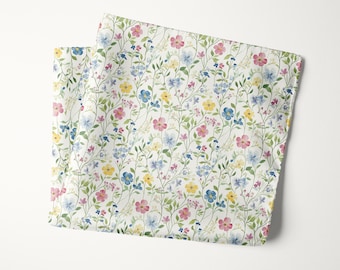 Summer Meadow Pocket Square, Pastel Wildflower Hanky, Spring Wedding Suit Accessory, Botanical Menswear, Gift for Him