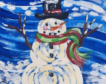 Let It Snowman, Snowman Painting, On Canvas, In Cozy Christmas Scarf, Snowman Artwork, Original Art, Winter Acrylic Painting, Cozy Snowman