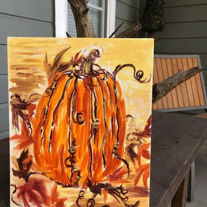 Hint of Thanksgiving, Pumpkin Painting, on Canvas, Pumpkin Artwork, Orange Pumpkin, Vegetable Food Painting, Pumpkin Original Art