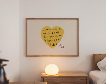 Yellow Heart: Hand-Drawn Typography Poster, Minimalist Home Decor (Digital Download, Horizontal)
