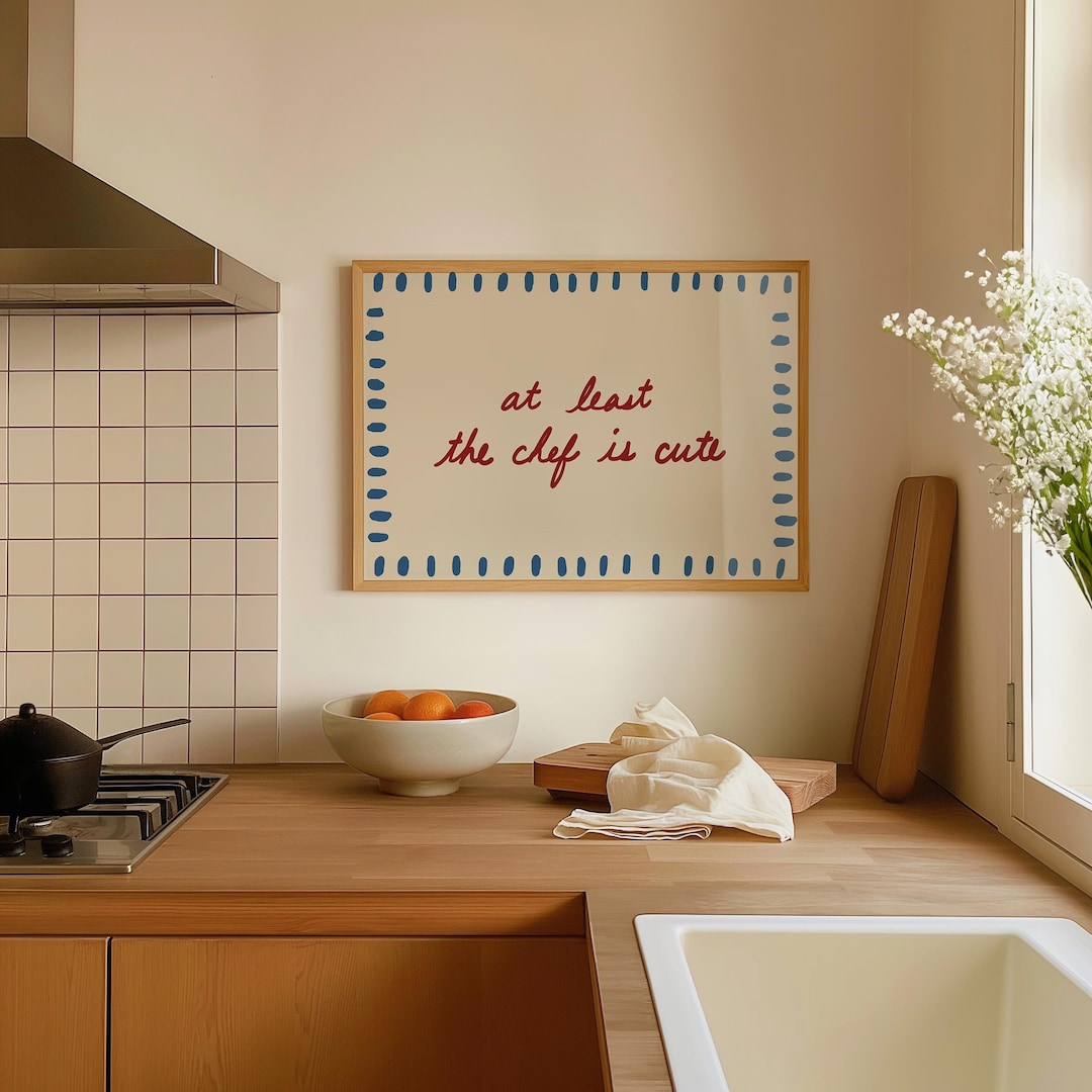 kitchen prints | 9 printables | trendy kitchen wall... Trendy Kitchen Wall Art: at Least the Chef is Cute Handdrawn Print ...