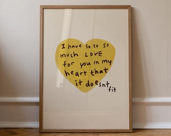 Yellow Heart: Hand-Drawn Typography Poster, Minimalist Home Decor (Digital Download, Vertical)