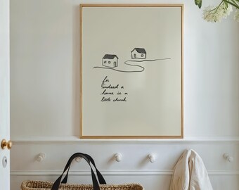 Christian Home Decor Print: A House Is A Little Church Handdrawn Minimalist Art (Digital Download, Vertical)