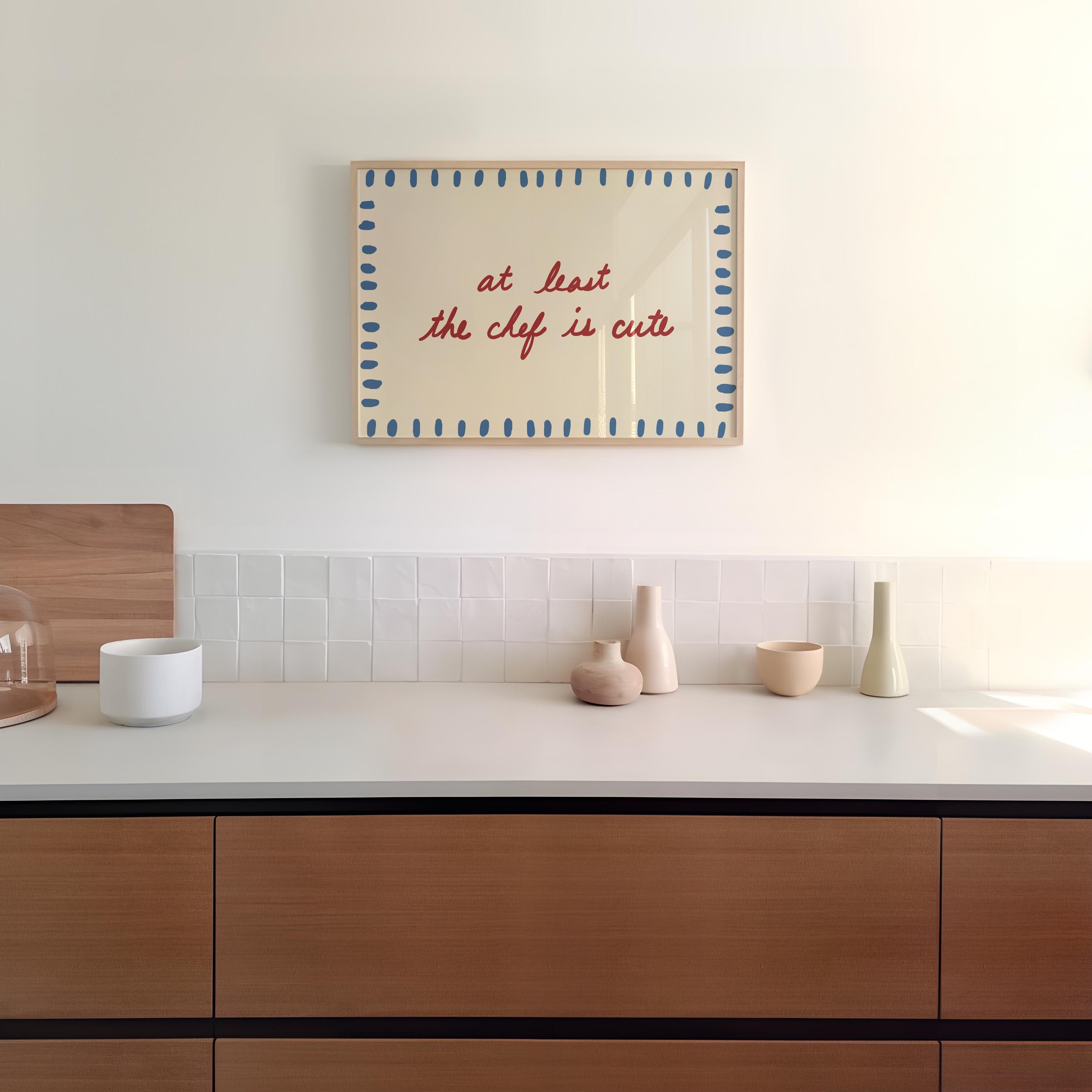 kitchen prints | 9 printables | trendy kitchen wall... Trendy Kitchen Wall Art: at Least the Chef is Cute Handdrawn Print ...
