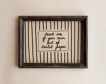 Toilet Paper Print: Farmhouse Vintage Brown Striped Decor Funny Bathroom Wall Art (Digital Download)
