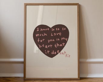 Brown Heart: Hand-Drawn Typography Poster, Minimalist Home Decor (Digital Download)