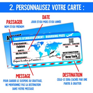 CARTE D'EMBARQUEMENT PERSONNALISÉE carte à gratter / Carte voyage à offrir / carte cadeau / carte avion train voyage image 3