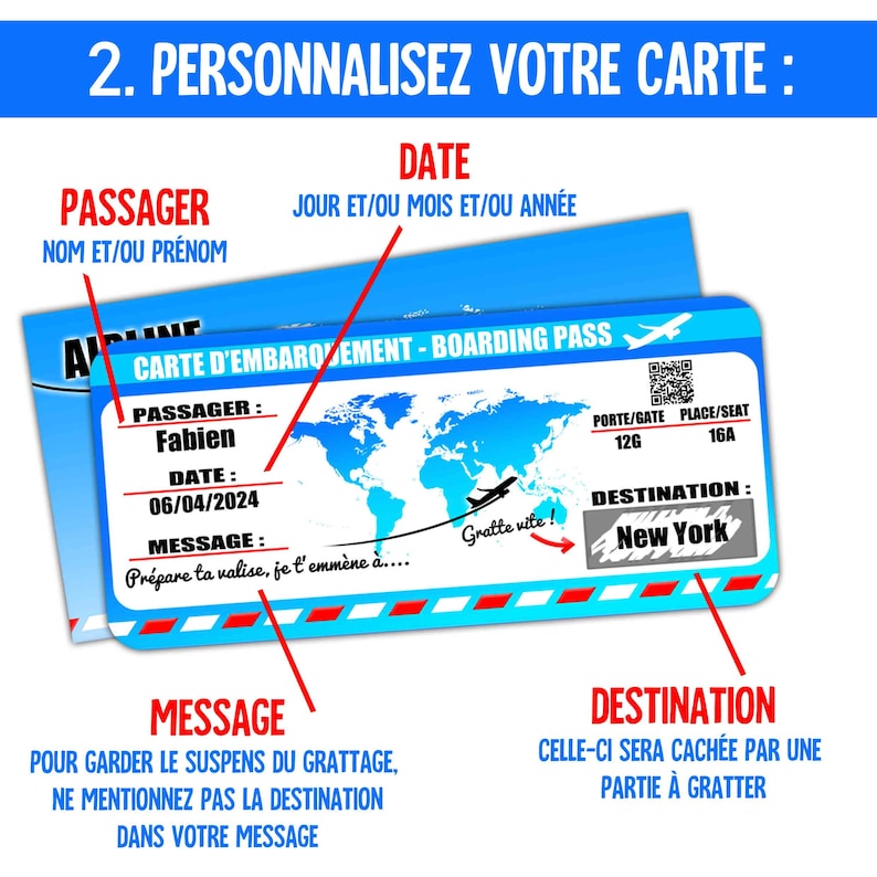 CARTE CADEAU VOYAGE personnalisée carte à gratter / Carte voyage à offrir / carte cadeau / carte avion train voyage image 3