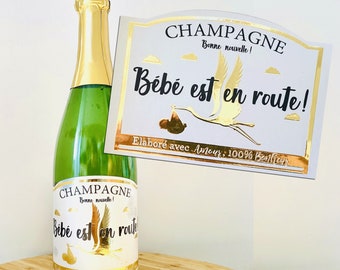 ETIQUETTE BOUTEILLE CHAMPAGNE  « On va se marier ! » annonce mariage originale "Bébé est en route" annonce grossesse originale