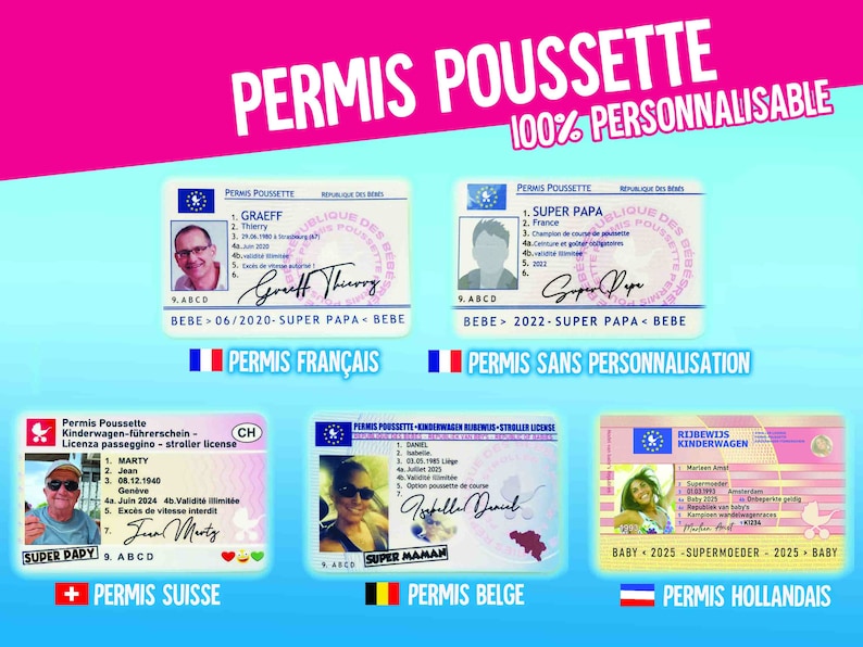 PERMIS POUSSETTE à personnaliser Boite à papa futur papa future grande soeur futur grand frere 10 commandements image 2