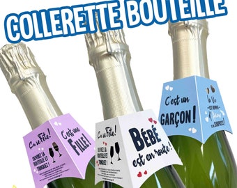 Collerette Bouteille Champagne / Vin  - annonce grossesse  originale - sexe bébé - c'est un garçon ! C'est une fille ! Bébé est en route !