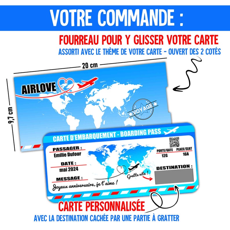 CARTE CADEAU VOYAGE personnalisée carte à gratter / Carte voyage à offrir / carte cadeau / carte avion train voyage image 6