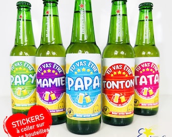 Pregnancy Announcement - Self-adhesive beer label Stickers - you are going to be Dad Grandpa Grandma Uncle Auntie Godfather Godmother...