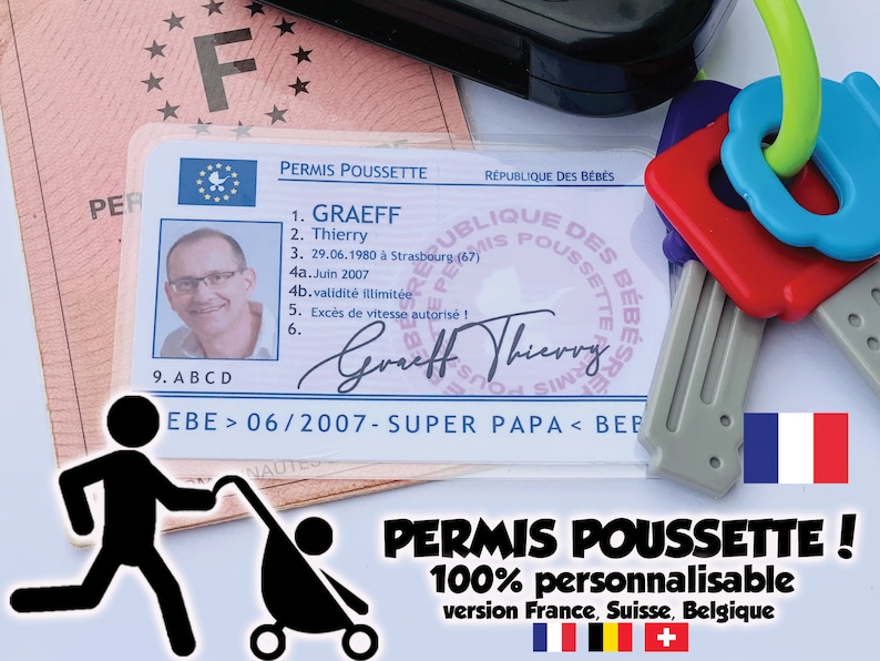 PERMIS POUSSETTE à personnaliser Boite à papa futur papa future grande soeur futur grand frere 10 commandements image 1