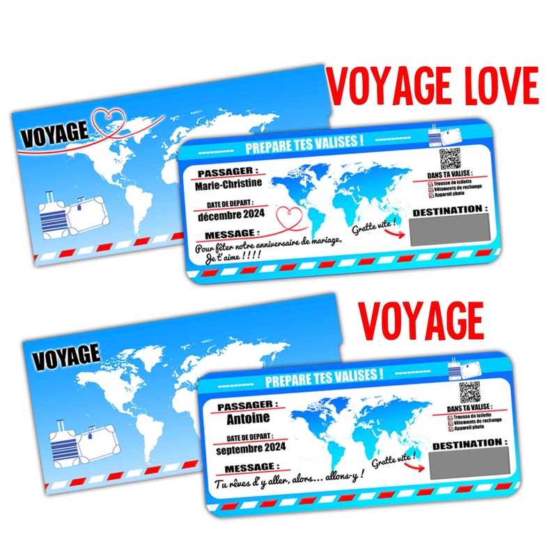 CARTE CADEAU VOYAGE personnalisée carte à gratter / Carte voyage à offrir / carte cadeau / carte avion train voyage image 9