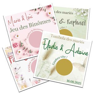 JEU MARIAGE personnalisable - la tombola des mariés - Jeu des binômes - carte à gratter - jeux mariages idées jeu mariage