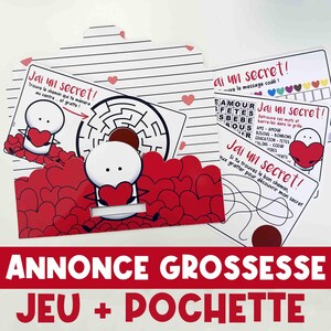 Pochette + Jeu avec texte à personnaliser  COEURS annonce grossesse tu vas etre grand frere grande soeur cousin cousine  bebe arrive bientot