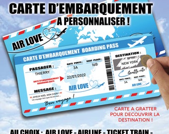 Billet avion personnalisable à gratter Carte d'embarquement surprise  personnalisée annonce voyage originale cadeau noel vacances séjour -   France