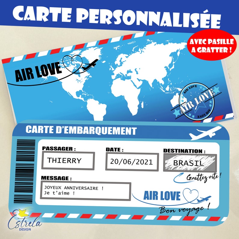 CARTE D'EMBARQUEMENT PERSONNALISÉE carte à gratter / | Etsy