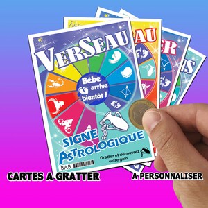 CARTE à GRATTER PERSONNALISABLE ! Signe Astrologique Annonce grossesse je suis enceinte Tu vas être papy tata Veux tu être mon Témoin astro