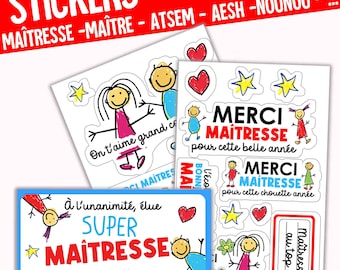 STICKERS  personnalisé Maîtresse / Maître / Atsem / Nounou / Aesh / ... cadeau fin d'année école