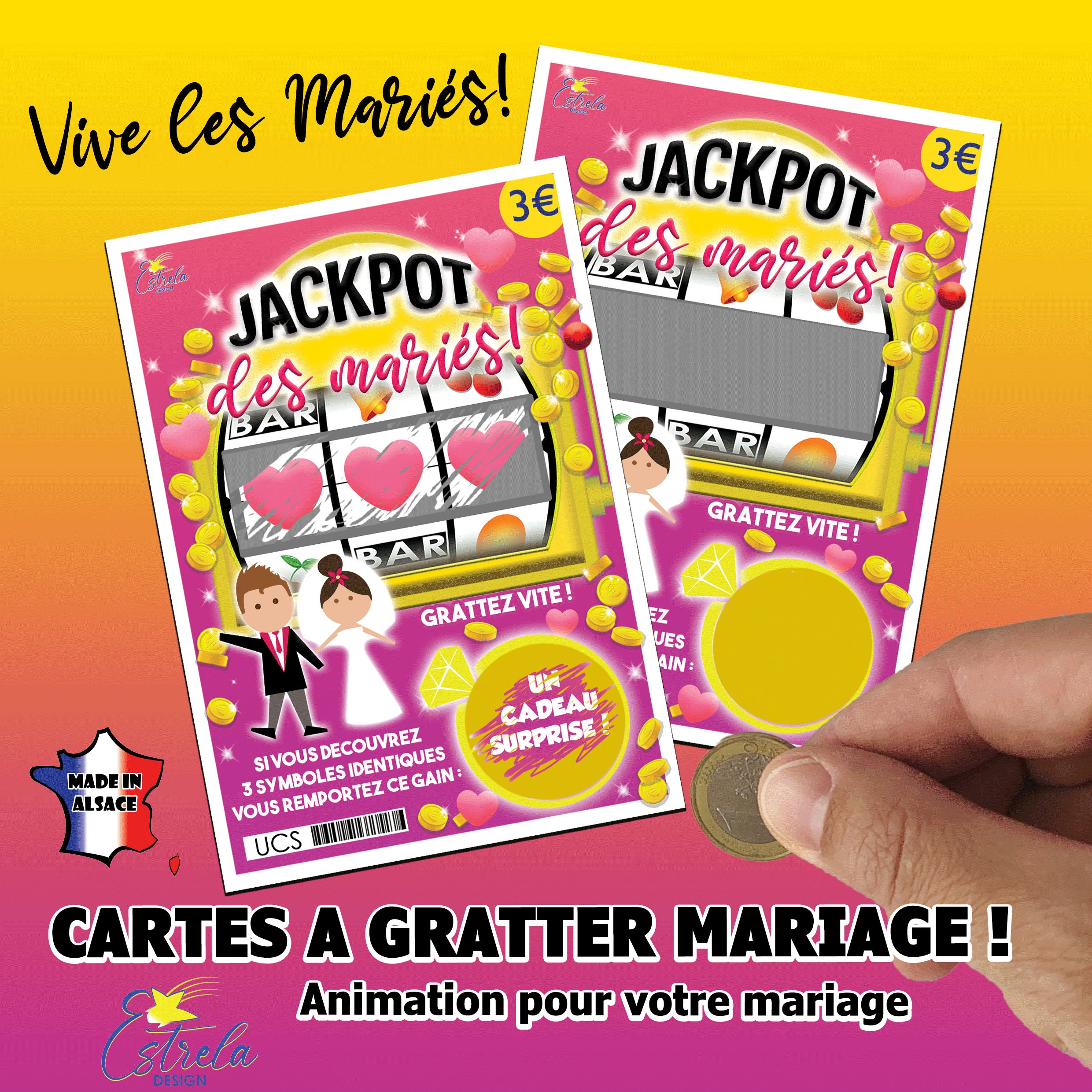 Alternative jeu de la jarretière Tombola personnalisée mariage lot de  tickets carte jeu à gratter personnalisé animation originale -  Portugal