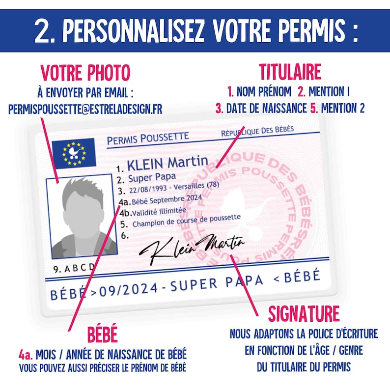 PERMIS POUSSETTE à personnaliser Boite à papa futur papa future grande soeur futur grand frere 10 commandements image 4