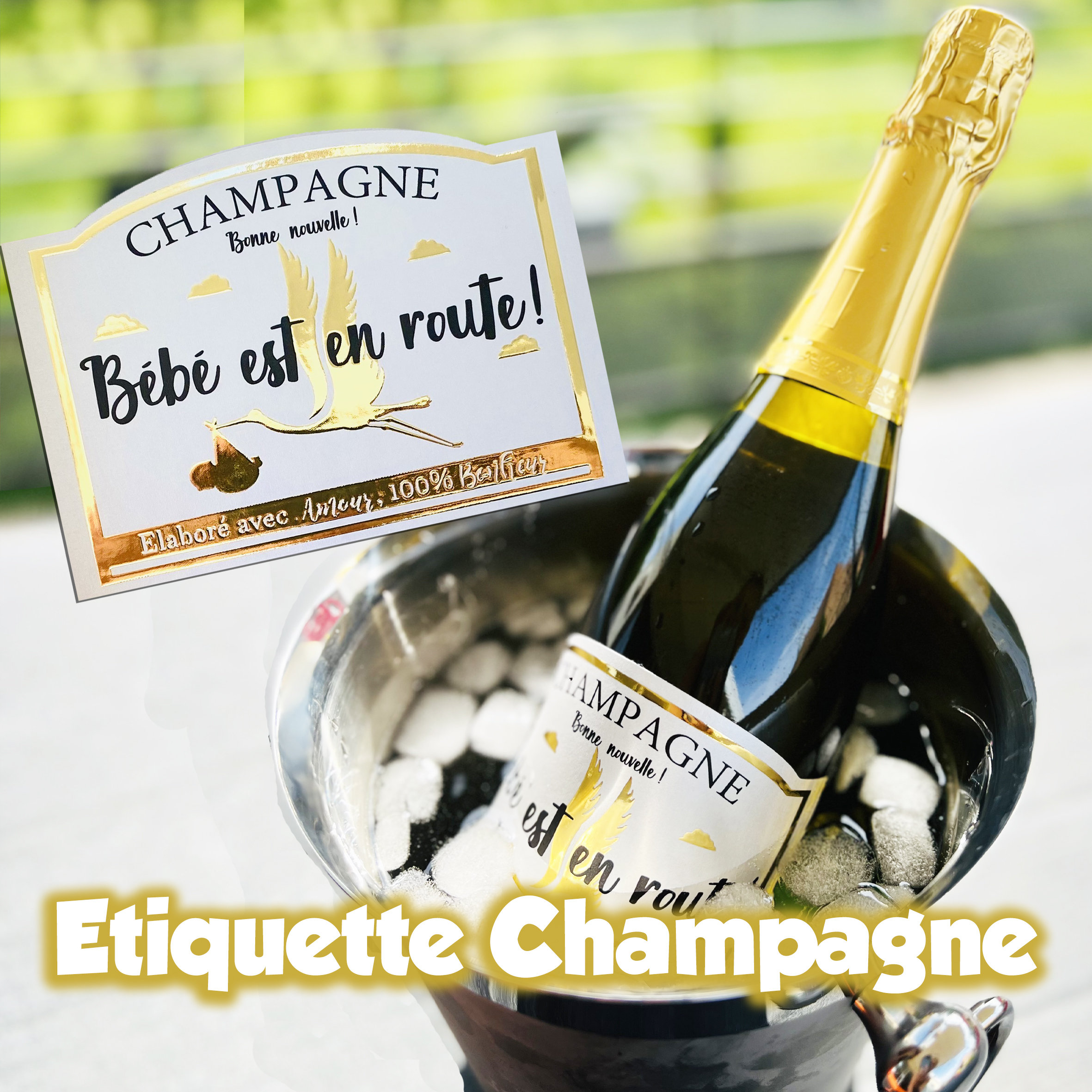 Etiquette bouteille de vin ou champagne pour annonce ou demande originale