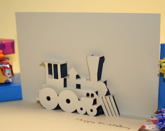 Tarjeta de cumpleaños - Tren de vapor - 3D emergente