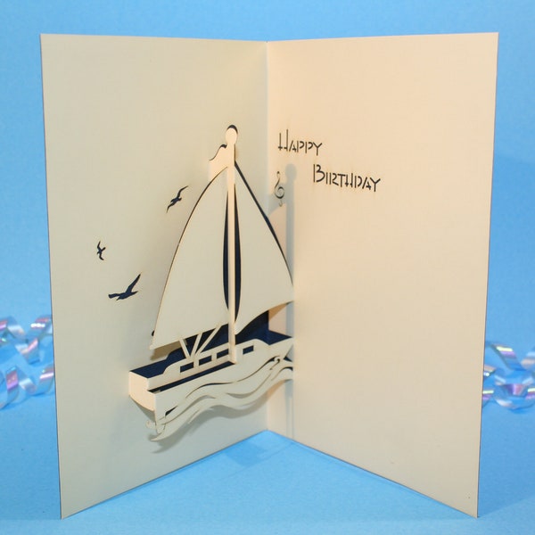 Birthday Card - Sailing Boat - Yacht - 3D Pop-up