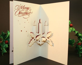 Christmas Card  - Christmas Candles - Merry Christmas Candles Card - 3D Pop-up