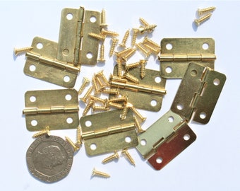 23x19mm Mini Cabinet/Jewellery Box Hinges - Decorative Gold Coloured - 4 Holes - with screws - 8 pieces