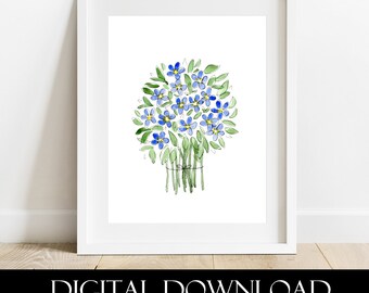 Printable Art, Botanical Print, Floral Print, Print at Home, Digital Print Flowers, Blue Flowers, Forget-me-nots, Wildflowers Art