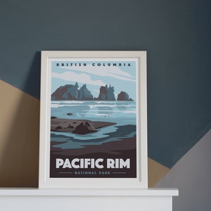 Cartel de viaje retro - Parque Nacional Pacific Rim - Descarga digital