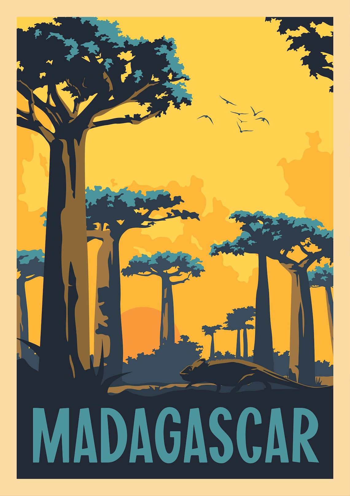 Retro Madagascar Travel Poster Etsy