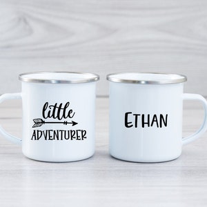 Little Adventurer personalised enamel mug, staycation, days out mug, adventure, childrens enamel mug, outdoors, camping mug, camping kids