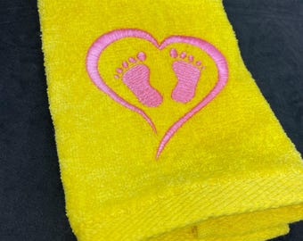 Baby footprint heart finger towel