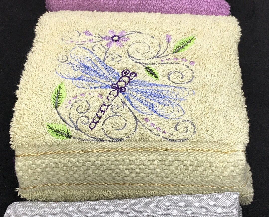 Dragonfly Embroidered Towels Etsy