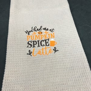 Pumpkin Spice Latte emboridered towel